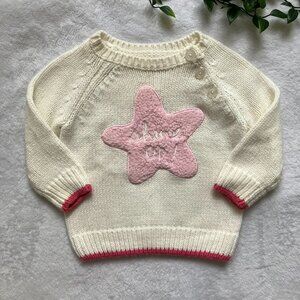 Joe Fresh Baby Sweater 6-12M Cream Knit Pink Star Shine On GUC